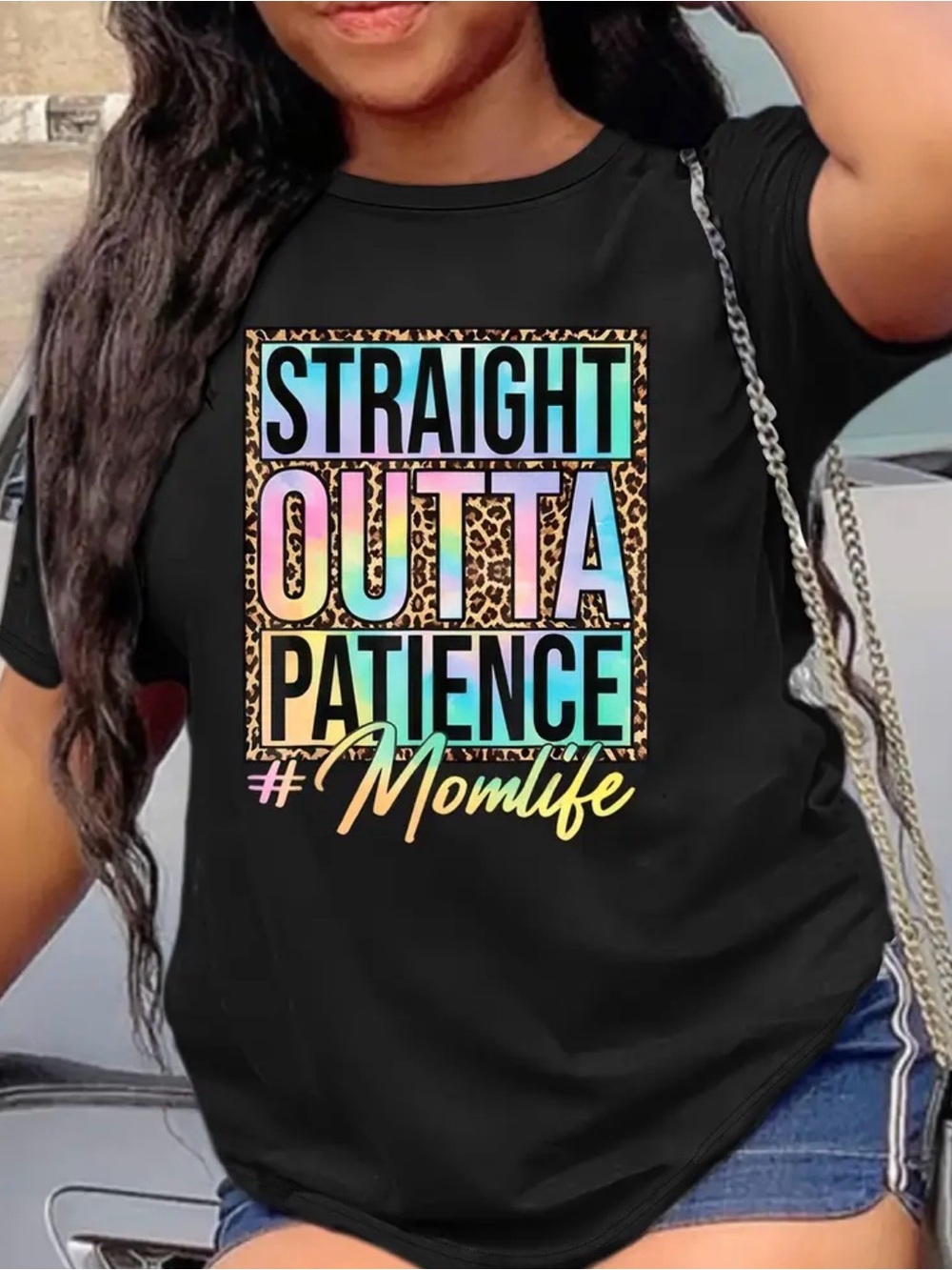 Straight Outta Patience #Momlife Graphic Tee - Black